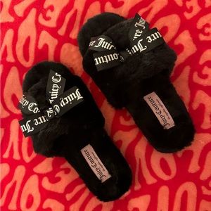 Juicy Couture NWOT Black Faux Fur Bow Slippers